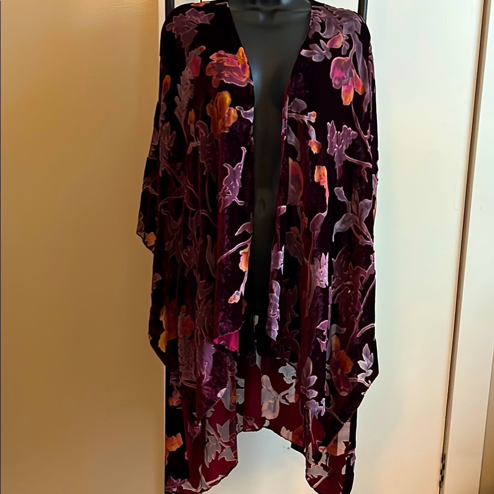 Floral Velvet Kimono in Purple and Orange